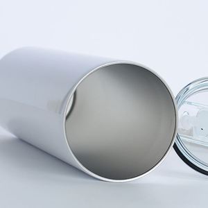 Gobelets isothermes fins et droits en acier inoxydable de 20 oz, blancs, vierges pour sublimation, tasses cadeaux, anti-fuite, sans BPA, en plastique - Product Image 2