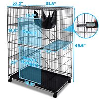 Cage pour chat simple en fil métallique noir épais avec portes à double accès, hamac suspendu, étagères multi-niveaux, échelle d'escalade et roulettes