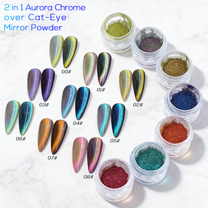 Poudre à ongles de beauté 2 en 1, poudre chromée <span class=keywords><strong>Aurora</strong></span> sur poudre effet œil de chat, poudre à ongles chromée miroir brillante, poudre à ongles chromée miroir cristalline - Product Image 1