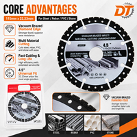 Disque diamanté brasé sous vide DT 115 mm, alésage 22,23 mm, lame de coupe multi-matériaux pour acier, barres d'armature, PVC, pierre, meuleuse
