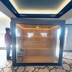 Sauna Moderna <span class=keywords><strong>Industrial</strong></span> para 10 Pessoas em Cedro Hemlock com Detalhes em Metal, Grande Capacidade, Fogão Ecológico Alimentado por Plugue - Product Image 1