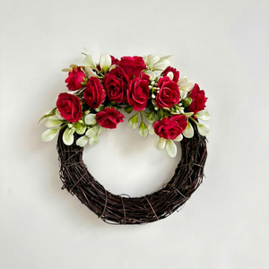Corona de Rosas Rojas Románticas Hechas a Mano, Flores Decorativas de Ratán para Colgar en la Pared, para el Día de San Valentín, Redonda, Sin Iluminación, Paquete Individual - Product Image 1