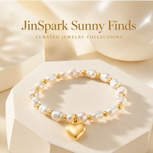 Pulsera JinSpark 'Ethereal Heart' con Perlas Naturales y Cuentas de Acero, Chapada en Oro de 18K, con Dije de Corazón, Regalo de Joyería para Ella - Product Image 6