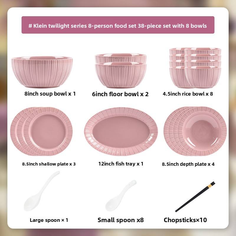 8 persona con 38 cuencos de servir y cuencos de sopa