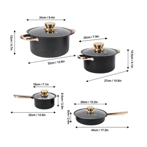 Biểu Tượng Tùy Chỉnh Không Dính Bếp <span class=keywords><strong>Cookware</strong></span> <span class=keywords><strong>Set</strong></span> Men Lớp Phủ Chậu Và Chảo Với Xoắn Ốc Composite Dưới Glass Nắp Cho Nấu Ăn - Product Image 5