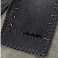 Jeans en denim pour hommes, coupe décontractée, jambe large, déchirés, cloutés, effet délavé vintage noir, imprimé graphique streetwear, personnalisés, style urbain, vente en gros