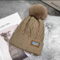 Gorro de Invierno de Punto con Pompón de Piel para Mujer, para Banquetes, Actividades al Aire Libre, Esquí, Gorro Grueso y Cálido con Pompón
