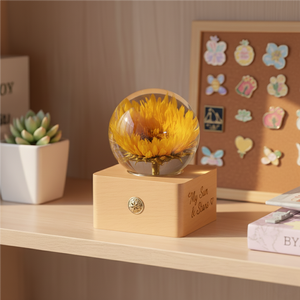 Lampe en résine <span class=keywords><strong>de</strong></span> tournesol véritable, boule <span class=keywords><strong>de</strong></span> fleurs préservées, veilleuse, décoration botanique bénie par le soleil, pour la remise des diplômes, félicitations, nouveau cadeau - Product Image 1