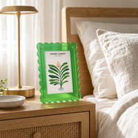 Cadre photo en acrylique à bord ondulé, esthétique moderne, support photo magnétique transparent, panneau de table autoportant pour décoration de bureau et chambre