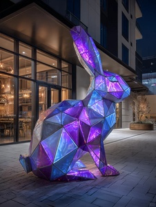 Escultura de <span class=keywords><strong>Panda</strong></span> Geométrica para Exteriores, Instalación Artística Iridiscente que Cambia de Color para Espacios Públicos - Product Image 3