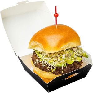<span class=keywords><strong>Mini</strong></span> cajas de hamburguesas personalizadas de 2,8x2,8x2 pulgadas, contenedores de comida tipo concha, tapa con bisagras, papel negro desechable - Product Image 2