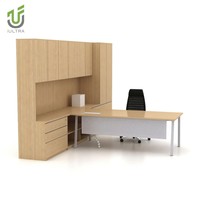 IULTRA Bureau de direction en placage gris moderne en forme de L Bureau de PDG durable avec bras de montage et fonctionnalités intelligentes