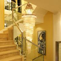 Grand Lustre Suspendu en Cristal LED Doré pour Escalier, Blanc Chaud, Moderne et Simple, Idéal pour Hall de Villa et Plafonds Hauts