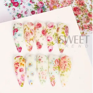 Lot de 10 autocollants de transfert pour nail art, motifs floraux roses et ciel étoilé, décorations pour manucure de mariage et d'été - Product Image 3