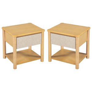 Modern Wood Nightstand With Drawer Farmhouse Bedside <b>Table</b> For Bedroom Living Room Natural Beige Set Of 2 - Product Image 5