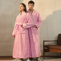 Peignoir en flanelle bleue haut de gamme, épais et long, anti-peluchage, pour couple, fabriqué sur mesure en Chine
