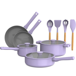 High Quality Modern Ceramic Coated Non-Stick <b>Pots</b> Pans Soft Touch Handle 9-Piece Aluminum Induction Purple Cookware Set - Product Image 1