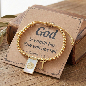 Go2boho - Productos Cristianos, Pulsera <span class=keywords><strong>de</strong></span> San Benito, Colgante <span class=keywords><strong>de</strong></span> Concha <span class=keywords><strong>de</strong></span> Nácar, Cruz, Amuleto, Joyería Chapada en Oro - Product Image 4
