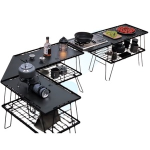Mesa de Camping de Doble Capa de Bambú y Aluminio con Rejilla de Malla Extraíble, Plegable, para Barbacoa/<span class=keywords><strong>Picnic</strong></span> al Aire Libre, <span class=keywords><strong>Tipo</strong></span> Hierro Metálico - Product Image 1