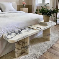 Banc de luxe moderne en marbre Calacatta Viola naturel, tabouret de bout de lit, table d'appoint pour villas, chambres de luxe, espaces café, entrées