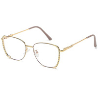 Lunettes anti-lumière bleue en métal massif couleur diamant, verres PC, légères, à la mode, semi-cerclées, monture dorée