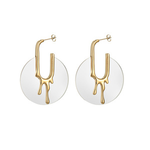 Disque en résine avec liquide doré fondu pour boucles d'oreilles |   Bijoux en acier inoxydable imperméables et hypoallergéniques plaqués or 18 carats PVD pour femmes - Product Image 5