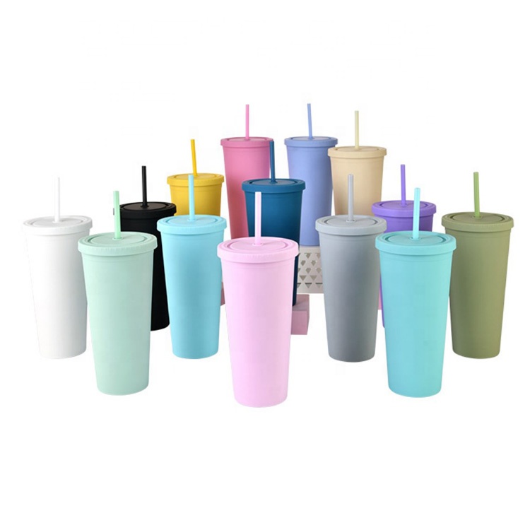 Двойные стенки без БФА, прозрачные тонкие матовые черные 22 унции, многоразовые пользовательские сублимационные тумбы с купольной крышкой и соломинкой