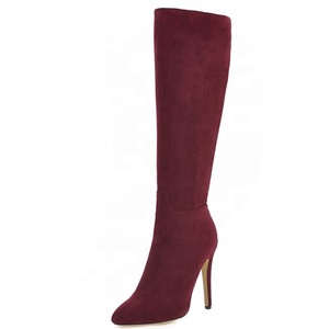 Bottes hautes en daim pour femme, taille EU 47, hiver, talon fin, bout pointu, bottes longues pour robe, bottes mi-mollet - Product Image 3