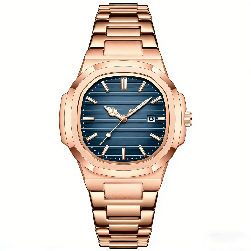 rose gold blue dial steel band model