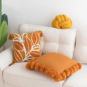 Nouveau Orange géométrique rayé Jacquard housse de <span class=keywords><strong>coussin</strong></span> glands confortables jeter oreiller pour accessoire de salon - Product Image 3