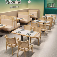 Restaurant PurelyFeel Canapé de stand en rotin tissé en bois massif Style sud-est asiatique Restaurant de thé Combinaison chaise et table en bois