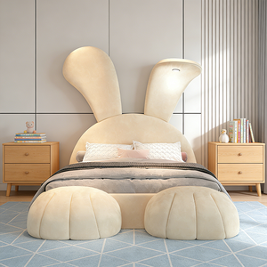 Cama Infantil Tapizada con Forma de Conejo, Muebles Infantiles para Dormitorio con Otomanas y Luz de Lectura - Product Image 4