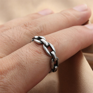 Men's Titanium Steel Chain <b>Ring</b> Silver Retro Punk Style Geometric Design 280622 - Product Image 4