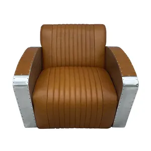 Retro Style Faux Leather Sofa With Aluminum Sheet Classic Design Soft Aviator PU Leather Sofa Furniture