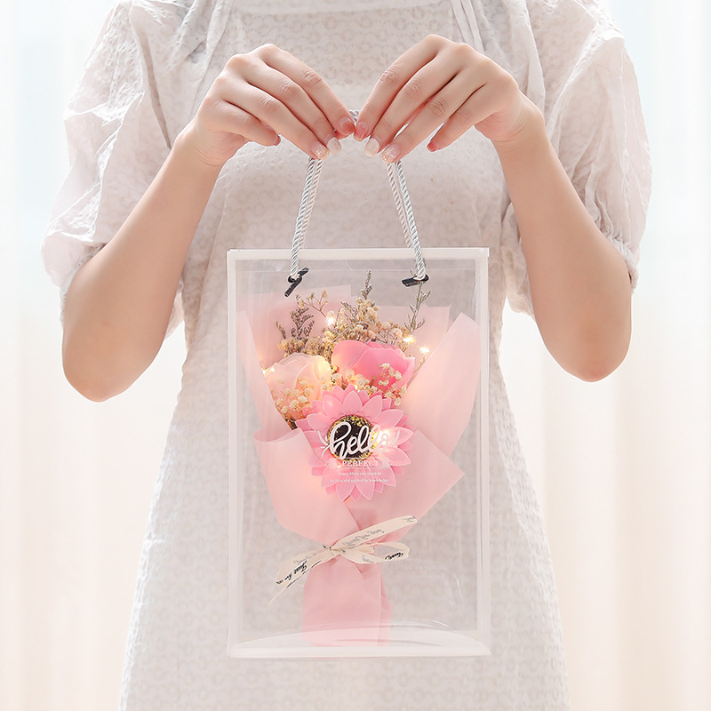 3 flower gift box [pink rose + sunflower]