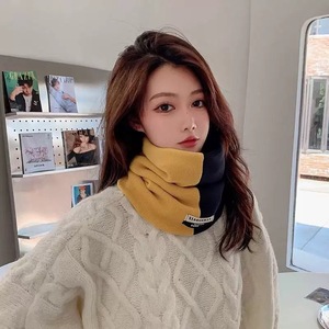 Color Block Warm Scarf For Women Unisex Neck Warmer Face Cover Windproof Winter 2025 Splicing Design Plain Weave - Product Image 2