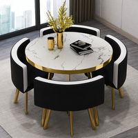 Ensemble de table à manger ronde pour restaurant, très vendu, avec chaises en métal et plateau en MDF, pour salon, restaurant, bar, bureau, 1 table et 4 chaises