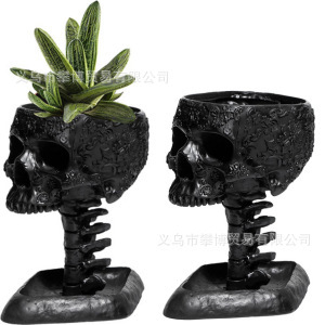 Maceta con Forma de Calavera, Resina Negra, Decoración de Plantas de Interior para Escritorio, Diseño Novedoso - Product Image 5