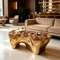 Table basse/à thé artisanale traditionnelle en résine écologique durable avec fleurs séchées, style antique, pour salon ou usage commercial