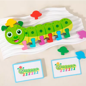 Juego de Madera para Niños, Aprendizaje Temprano, Desarrollo Infantil, Gusano de Dibujos Animados, Reconocimiento de Colores, Juego de Emparejar - Product Image 1