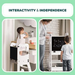 Bambino bianco in legno di apprendimento in piedi torre pieghevole Multi-funzionale bambino torre in piedi con lavagna e rotaie - Product Image 4
