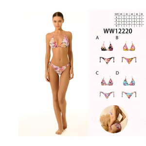 Ensemble de bikini HDJ imprimé floral, maillot de bain deux pièces pour femmes, grande taille, à nouer sur le côté, WW12220 - Product Image 1