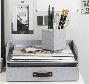 Multifunctional linen fabric File Document Tray Office file Storage holder with tray
