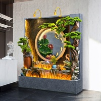 Grande Fontaine Murale Chinoise en Résine avec Cascade, Rocaille, Reliefs de Pino, Lotus et Carpes Koï, et Éclairage LED pour la Décoration de Hall et de Villa