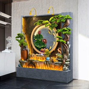 Grande Fontaine Murale Chinoise en Résine avec Cascade, Rocaille, Reliefs de Pino, Lotus et Carpes Koï, et Éclairage LED pour la Décoration de Hall et de Villa - Product Image 2