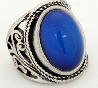 Bagues unisexes vintage en laiton plaqué argent avec pierres précieuses et zircon taille princesse, bague d'humeur ovale à changement de couleur