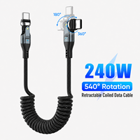 Câble Type-C rétractable A59 PD240W |   Câble de données USB-C pour téléphone et ordinateur portable, charge rapide 5A, cordon spiralé en nylon tressé à rotation 540°