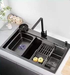 Évier de cuisine moderne en verre SUS304, fait main, avec rince-verre intelligent et cascade multifonction - Product Image 3