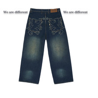 Jean décontracté pour homme, coupe droite ample, tricoté, délavé, séchage rapide, imprimé, style vintage, denim foncé vieilli, Y2K