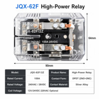 Relais haute puissance JQX-62F 100A 240VAC 28VDC DPDT, relais à usage général, bobine 12V 24V 220V, couvercle transparent